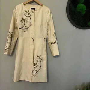 Cole Haan Women's size 2 Long Embroidered Coat Lined Dress Jacket